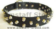 Small pyramids/studs 3 rows leather dog collar - c37