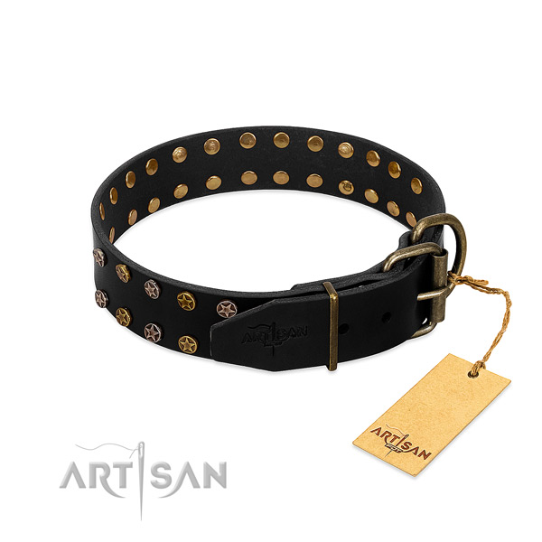 Genuine leather collar with awesome decorations for your canine