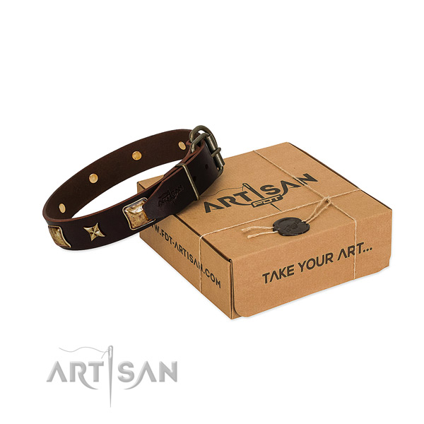 Amazing full grain natural leather collar for your impressive four-legged friend