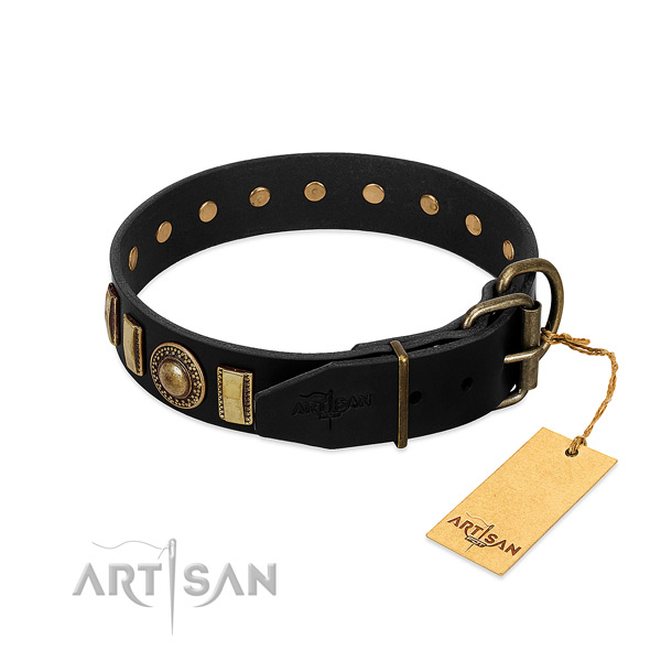 Soft full grain genuine leather dog collar with studs