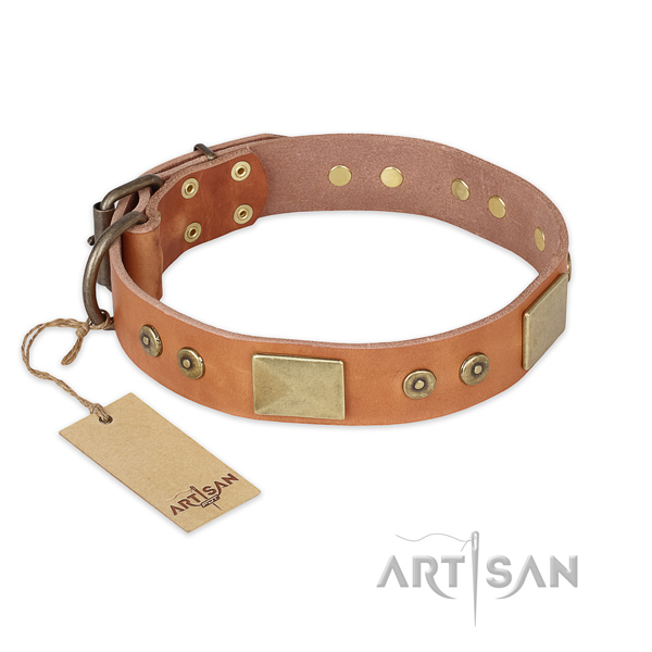 Adjustable full grain natural leather dog collar for comfy wearing