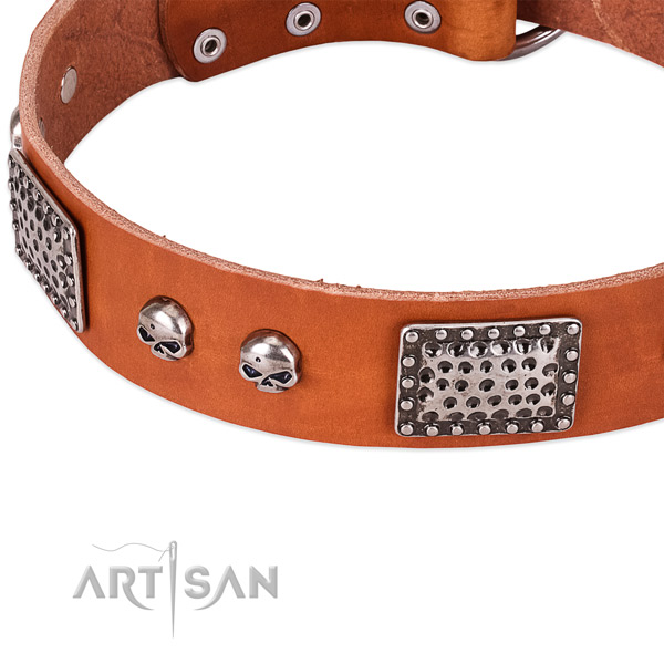 Rust-proof D-ring on leather dog collar for your doggie