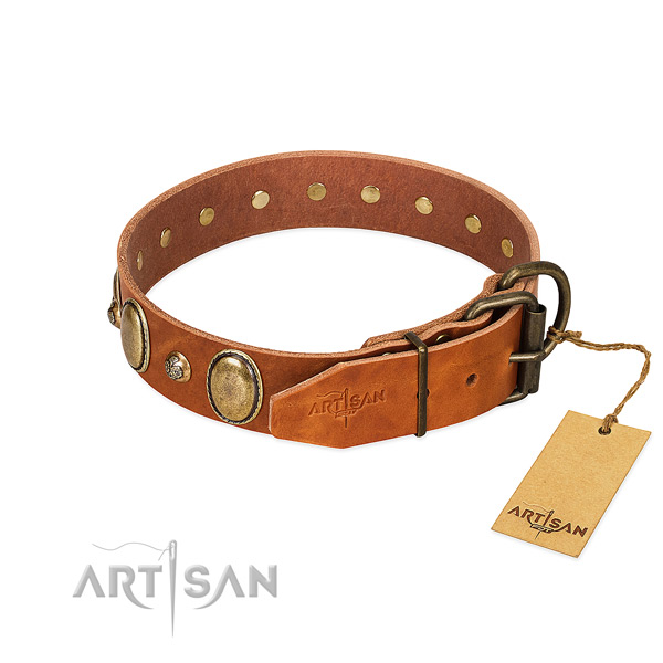 Best quality natural leather dog collar with durable traditional buckle