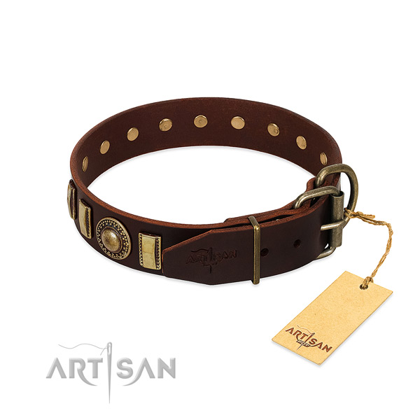 Unusual full grain leather dog collar with corrosion proof D-ring