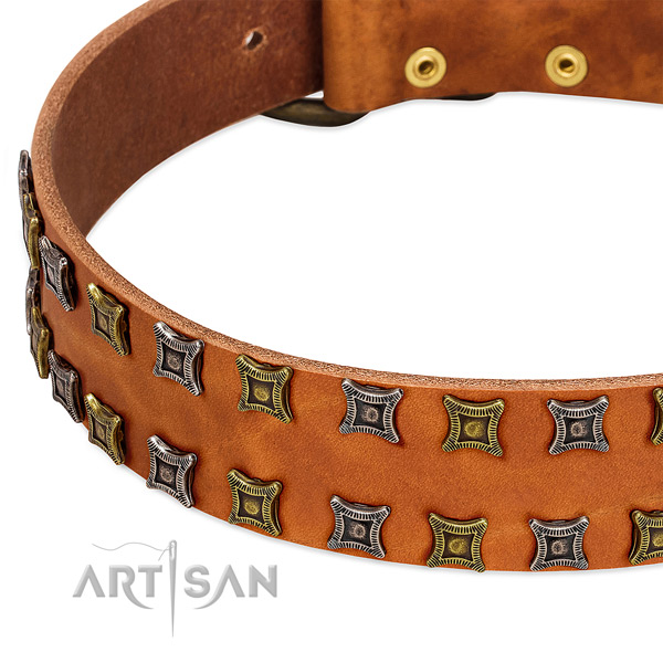 Gentle to touch natural leather dog collar for your impressive pet