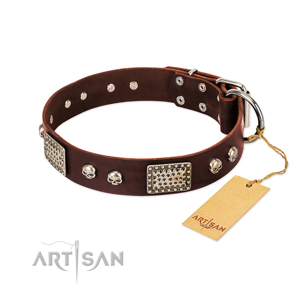 Adjustable leather dog collar for basic training your dog