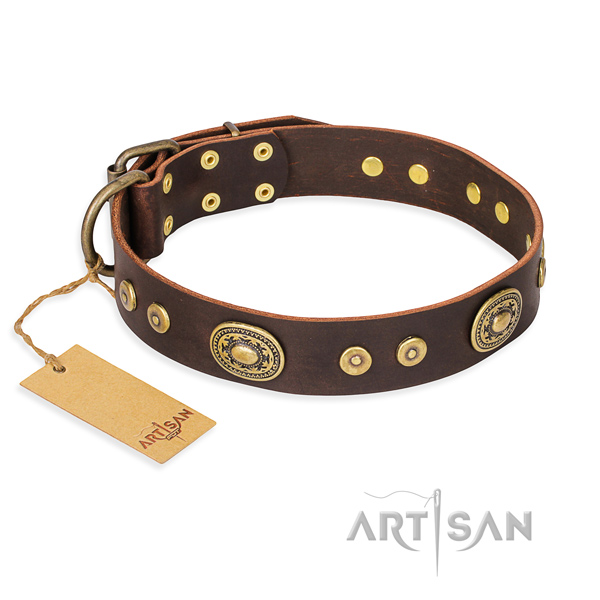 Full grain genuine leather dog collar made of soft material with durable hardware