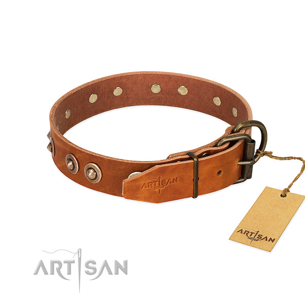 Strong hardware on full grain natural leather dog collar for your canine