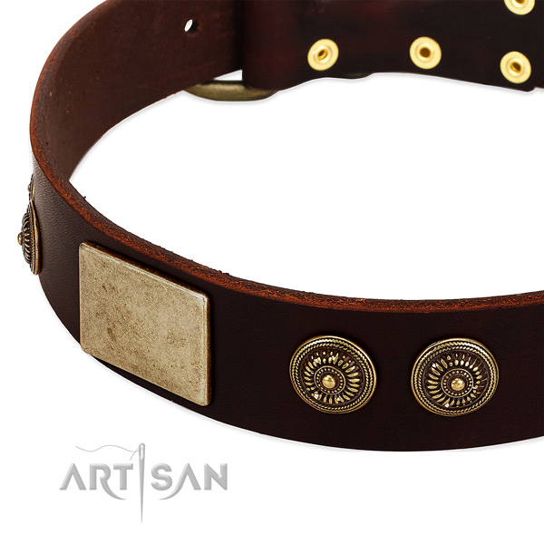 Rust resistant D-ring on full grain natural leather dog collar for your doggie