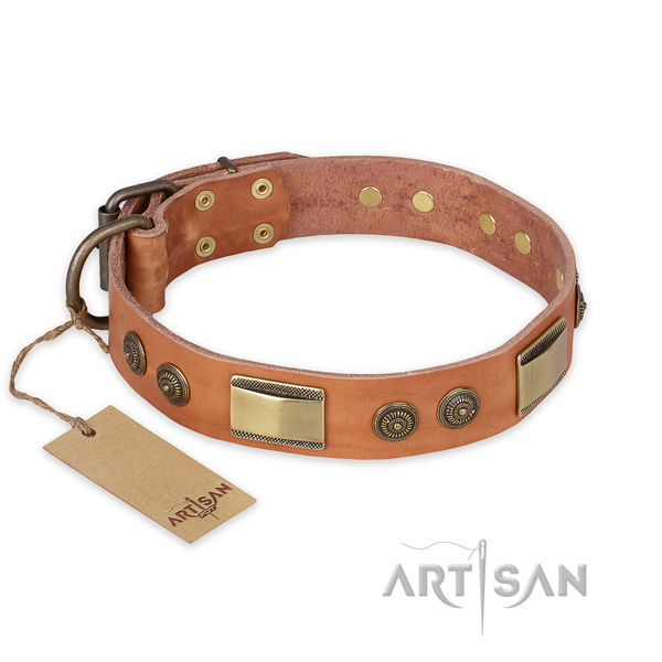 Significant natural genuine leather dog collar for daily walking