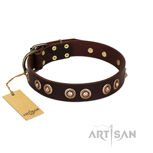 Durable fittings on genuine leather dog collar for your pet