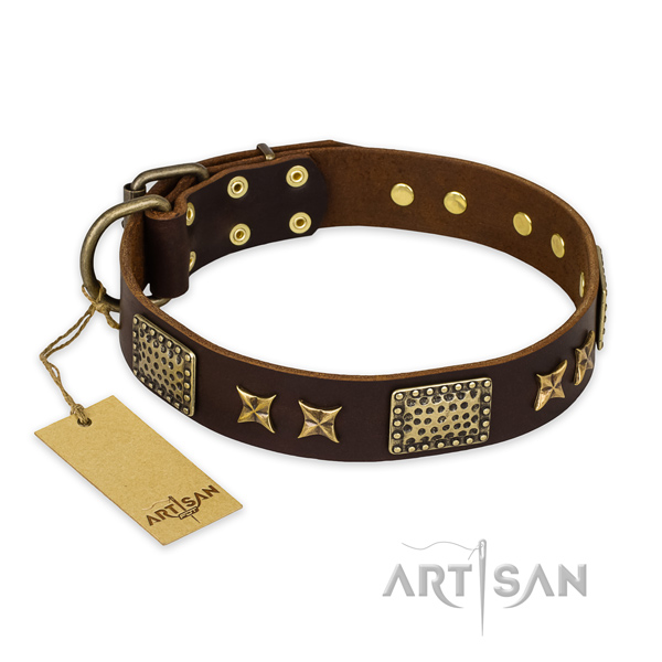 Comfortable leather dog collar with rust resistant hardware