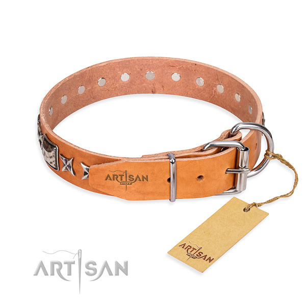 Durable decorated dog collar of leather