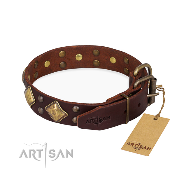 Full grain natural leather dog collar with amazing durable decorations