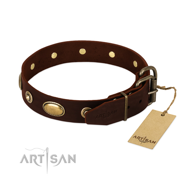 Corrosion resistant fittings on full grain leather dog collar for your pet