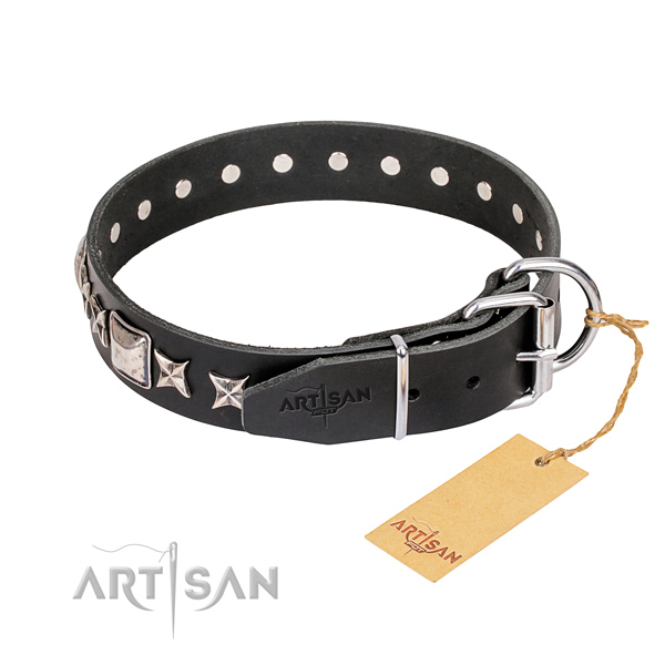 Top quality embellished dog collar of full grain natural leather