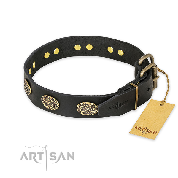 Durable buckle on leather collar for your stylish doggie