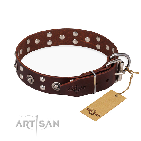 Rust-proof buckle on full grain natural leather collar for your handsome dog