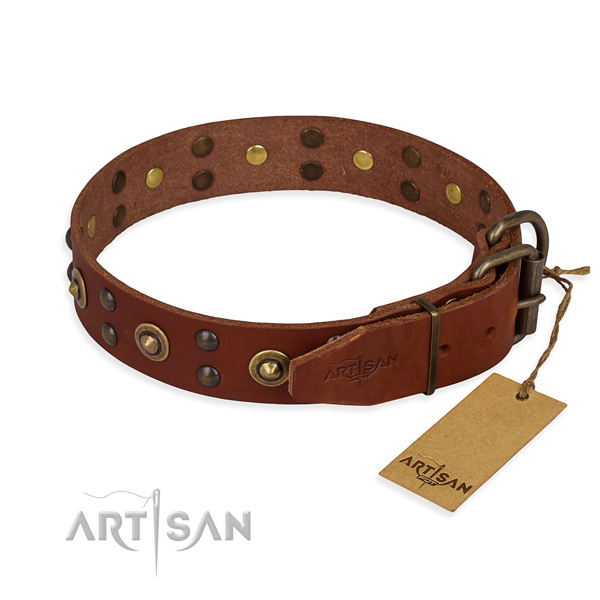Reliable hardware on full grain natural leather collar for your impressive four-legged friend