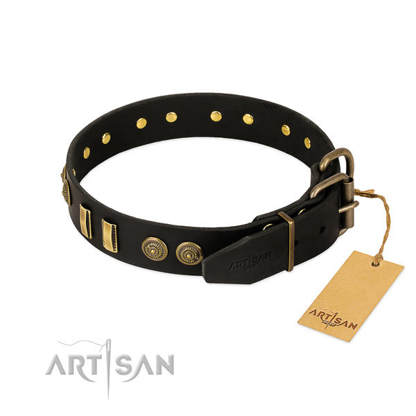 Rust resistant fittings on genuine leather dog collar for your doggie