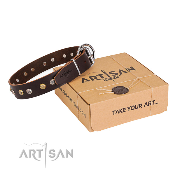 Flexible full grain natural leather dog collar made for comfortable wearing