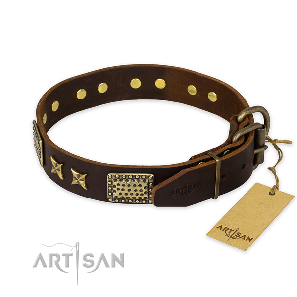 Corrosion resistant fittings on full grain leather collar for your lovely canine