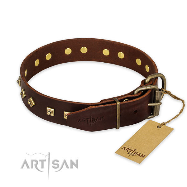Rust-proof fittings on full grain leather collar for walking your doggie