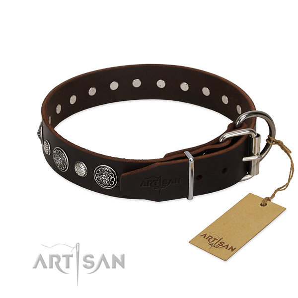 High quality natural leather dog collar with corrosion resistant fittings