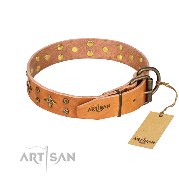 Easy wearing embellished dog collar of top quality genuine leather
