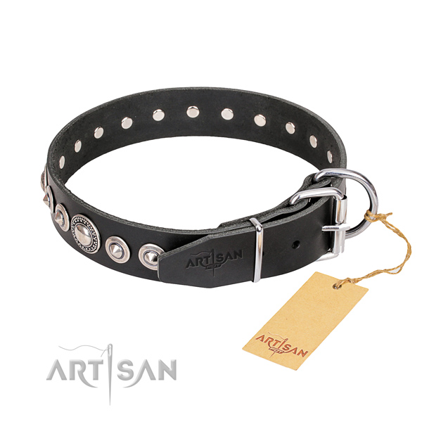 Quality adorned dog collar of genuine leather