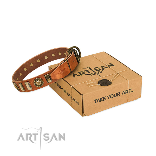 Strong full grain leather dog collar with rust-proof D-ring