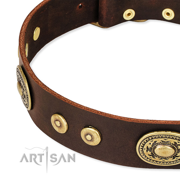 Decorated dog collar made of top rate genuine leather
