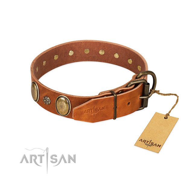 Comfy wearing flexible full grain natural leather dog collar