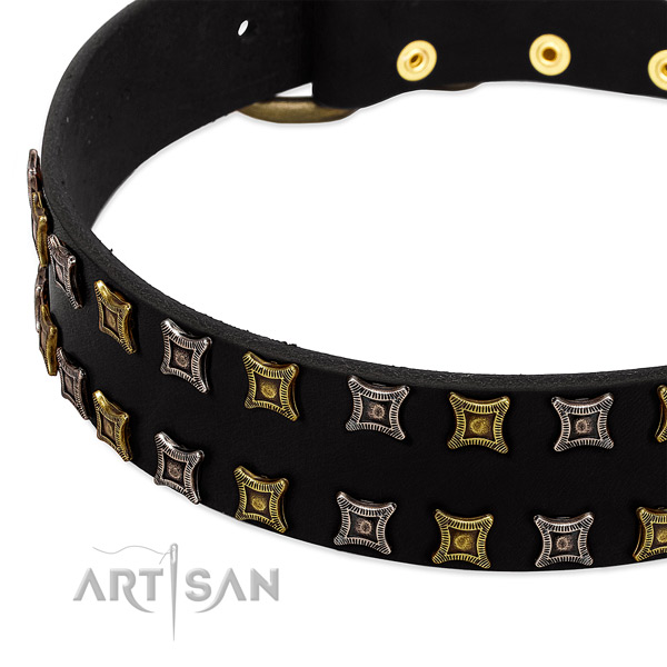 Flexible full grain genuine leather dog collar for your lovely dog
