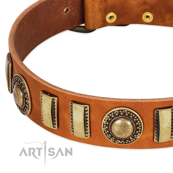 Top notch full grain genuine leather dog collar with corrosion proof D-ring