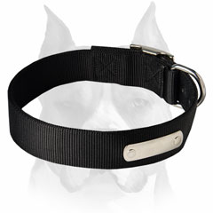 Amstaff top quality nylon dog collar with name tag