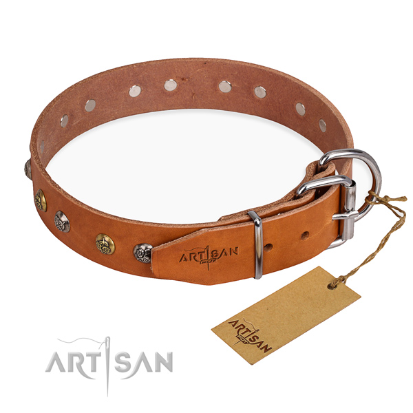 Strong genuine leather dog collar made for stylish walking