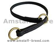 Silent leather training choke collar  for Amstaff dog